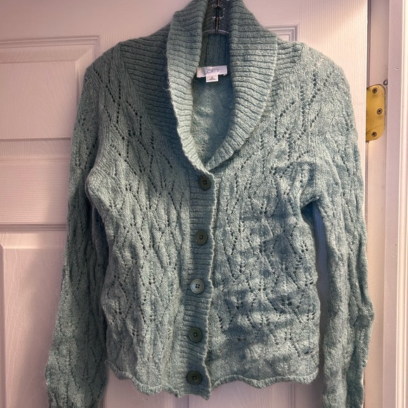 LOFT Sweaters - Ann Taylor Loft Cardigan Button Sweater Wool Mohair Scalloped Hem Blue Medium